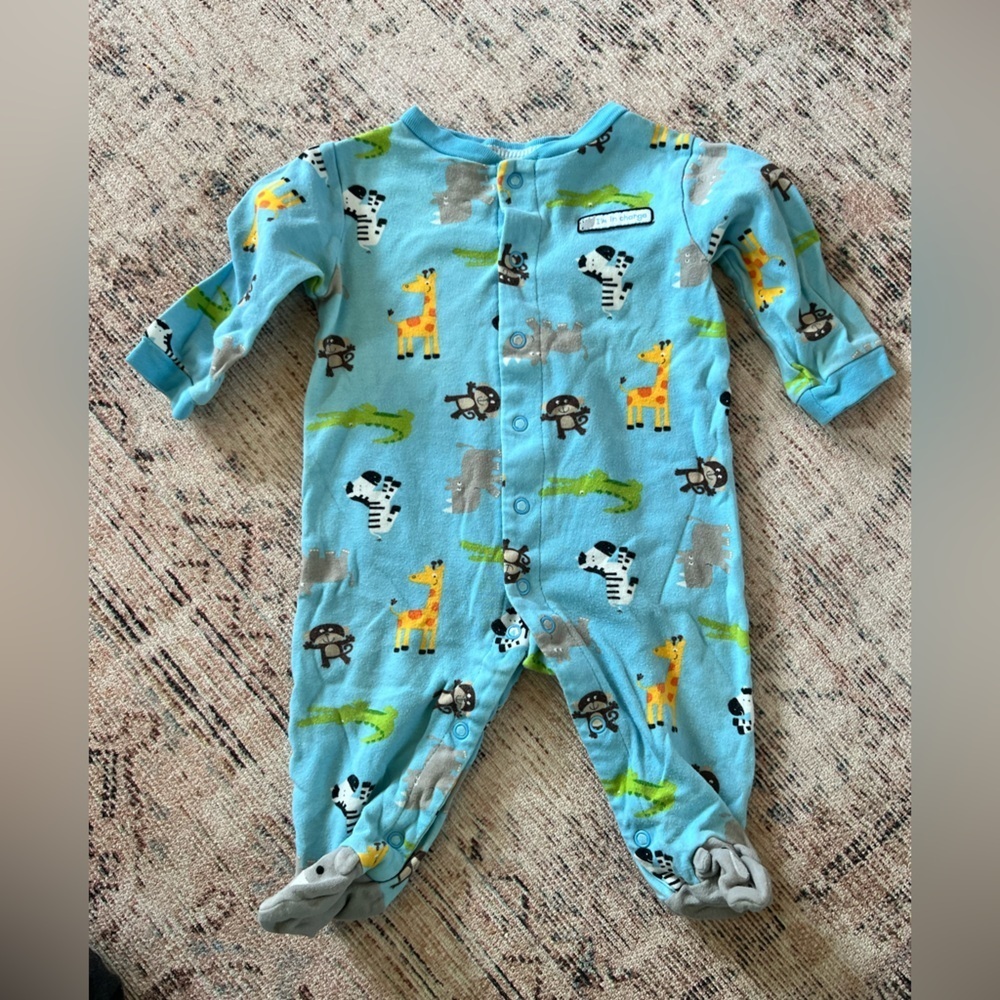 Carter's Blue and Yellow Footie One Piece with Animal Prints